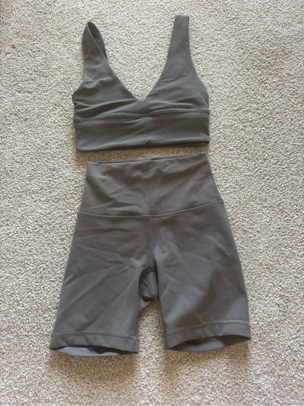 lululemon athletica High-Rise Bike Shorts and bra set in Olive Green